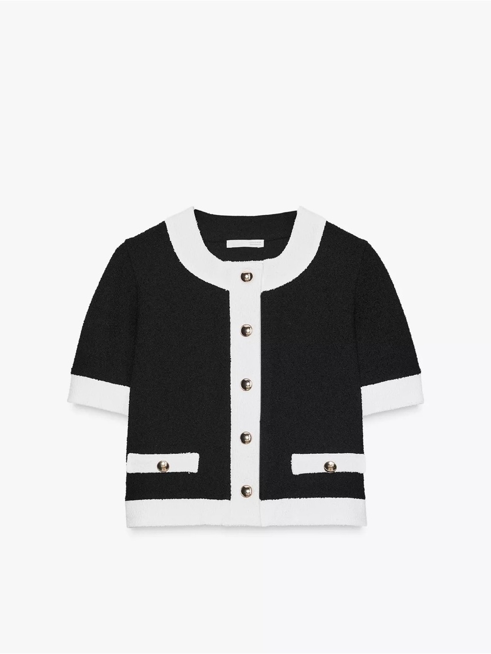 Zara Black & White Short-Sleeve Cropped Cardigan
